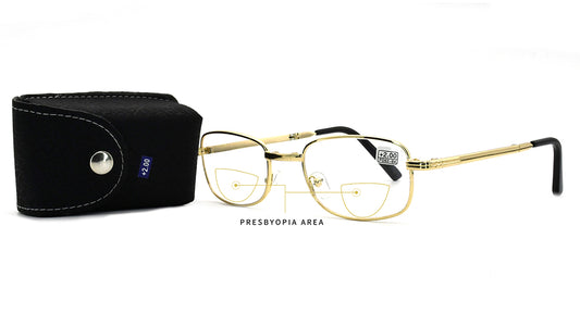 【Wholesale Price-NO MOQ】Bifocal Full Rim Reading Glasses Metal Folding Reader with Case Men Women JXR001MT