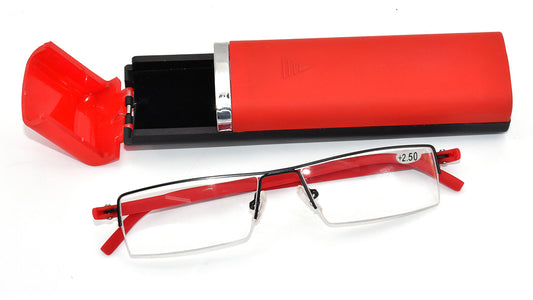 【Wholesale Price-NO MOQ】Half Frame Reading Glasses Half Rim Thin  Fashion Readers with Case Men Women LIR001MT